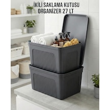 Füme 2'li 27 Lt Ünit Saklama Kutusu & Çok Amaçlı Banyo Ve Ev Düzenleyici Organizer Füme