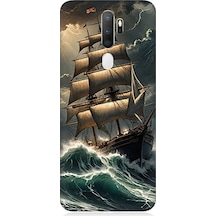 Oppo A9 2020 Uyumlu Dalgalarla Savaşan Yelkenli Desenli Silikon Kılıf Çok Renkli