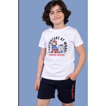 Toontoy Kids Toontoy Erkek Çocuk İtfaiye Adam Baskılı Şortlu Takım Beyaz