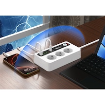 Akım Korumalı Çoklu Priz Usb Girişli, Anahtarlı, Yüksek Güvenlikli Priz Ünitesi-1466 1.8 M