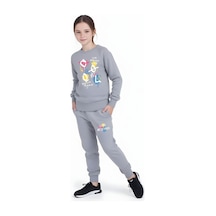 Fyk Kids Kız Çocuk Yuvarlak Yaka Baskılı Eşofman Takımı Gri