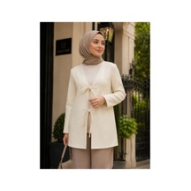 Elmoda Kadın Ekru Çift Bağcıklı Kimono Hırka Ekru Ekru