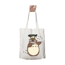 Art Hediye Anime Totoro Rainy İki Taraf Kalıcı Yıkanabilir Okul Plaj Omuz Bez Çanta Çok Renkli
