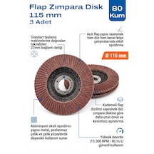 115 Mm Flap Zımpara Diski 80 Kum 3 Adet Açılı Metal Taşlama Ucu