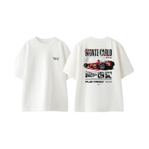Thewert Playpeso Car Tasarım Sırt Baskılı Pamuk Beyaz Oversize T-shirt