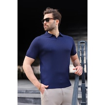 Madmext Lacivert Polo Yaka Triko Erkek Tişört E7461 Lacivert