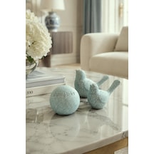 Dekoratif Kuş Biblo Seti 3 Lü Modern Granit Dokulu Boyalı
