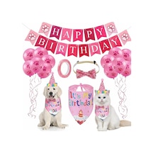 Evcil Hayvan Doğum Günü Süsleme Seti Pembe Köpek Ve Kedi İçin Birthday Party Konsept Paketi