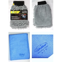 Spark 7050 Şönil Oto Temizlik Eldiveni & Polikur 3356 Mikrofiber Güderi Oto Kurulama Bezi 2'li Set