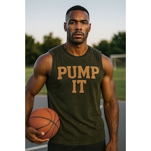 Technomonkey Siyah Erkek Pamuklu Antrenman Sporcu Atleti Oversize Yıkamalı Pump It Baskılı Kolsuz T-shirt