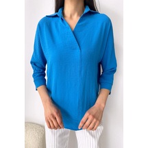 Yarasa Kol Kadın Gömlek - Mavi