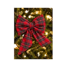 Mini Boy Ekose Kumaş Fiyonk Yılbaşı Çam Ağacı Süsü Dekoratif Kurdele Noel Ve Yeni Yıl Süsü 16 Cm Kırmızı - 943763630