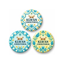 Kur An Ezberliyorum Çini Ve Laleler - 3 Lü 58mm Rozet Seti Çok Renkli