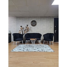 Zafir Papatya Çay Seti Koltuk Takımı Beyaz Boyalı Sivriltme Ayak, Balkon, Salon, Ofis, Cafe Koltuk Takımı Siyah