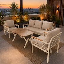 Miray Krem Metal 311 Masalı Bej Balkon Bahçe Oturma Grubu Minderli Metal Bahçe Mobilyası Takımı