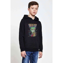 Tshirthane Doomfinity Gauntlet Baskılı Unisex Çocuk Kapüşonlu Siyah Sweat