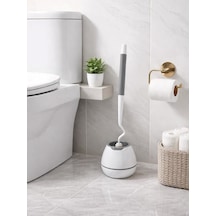 Modern Kapalı Hazneli Tuvalet Fırçası Hijyenik, Şık Tasarım Wc Fırçası Ve Standı Vıchy-7037 Beyaz - Gri