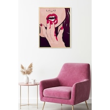 Doğal Ahşap Çerçeveli Pop Art Desenli Tablo - Kırmızı Tonlar Huhu2035