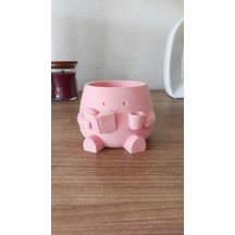Bezos 3d Baskı Kitap Okuyan Saksı - Kupa Tutan Sevimli Saksı-pembe Bty Standart