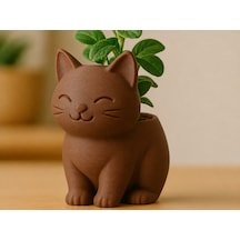 3d Baskı Sevimli Kedi Saksı - Figürlü Sukulent Saksısı-kahverengi Çok Renkli