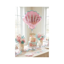 Pembe Deniz Kabuğu Midye Folyo Balon 52x54 Cm Deniz Temalı Doğum Günü Parti Süsü Çok Renkli