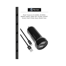 Özel Tasarım X-level Xc4061 Mikro Araç Şarj Set Siyah 2port Enerji Seti Cihaz Şarjı Mobil Güç