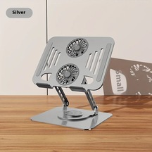 Elmpaly Gümüş Rengi Taşınabilir Katlanır Dizüstü Bilgisayar Standı Fanlı 360 Derece Dönebilir Ayarlanabilir Masaüstü Standı