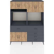 Kronos Gardrop 7 Raflı 5 Çekmeceli 6 Kapaklı 176x59x221 Antrasit-çam/antrasit Çam/antrasit