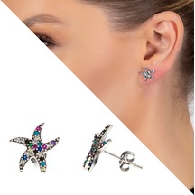 Tesbihane Multicolor Zirkon Taşlı Deniz Yıldızı Tasarım 925 Ayar Gümüş Kadı