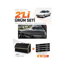 Peugeot 405 1987-1992 Uyumlu Torpido Örtüsü + Deri Bagaj Çantası + Sticker Seti - Siyah Bej