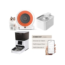 Groove Q-clean Akıllı Otomatik Kedi Tuvaleti Turuncu - Petfit Aqua Flow Akıllı Bataryalı Su Pınarı Çeşmesi + Petfit Elevate X Akıllı Otomatik Mama Kabı Bundle