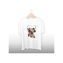 Micky Minny Detaylı Unisex Tişört Beyaz