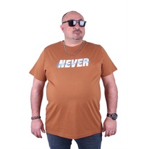 Mocgrande Büyük Beden Erkek Baskılı Tişört Never 23135 Vizon-Vizon