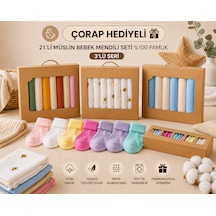 7 Li Müslin Bebek Mendili Seti + Çorap Hediyeli Pamuk Premium Kutulu Seri Açık Pembe