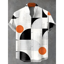 Snapbuy Retro Erkek Keten Gömlek - Yaz Serin Rahat Kısa Kollu Japon Desen Baskılıbej Bej