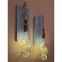 Tıpa Peri Led Işıklı Mavi Eskitme Ahşap Cam Şampanya Şişesi Duvar Çok Renkli