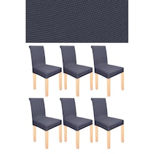 Spandex Mikro Petek Kumaş Likralı Lastikli Tüylenmez 6'lı Sandalye Kılıfı Esnek Sandalye Örtüsü - Antrasit
