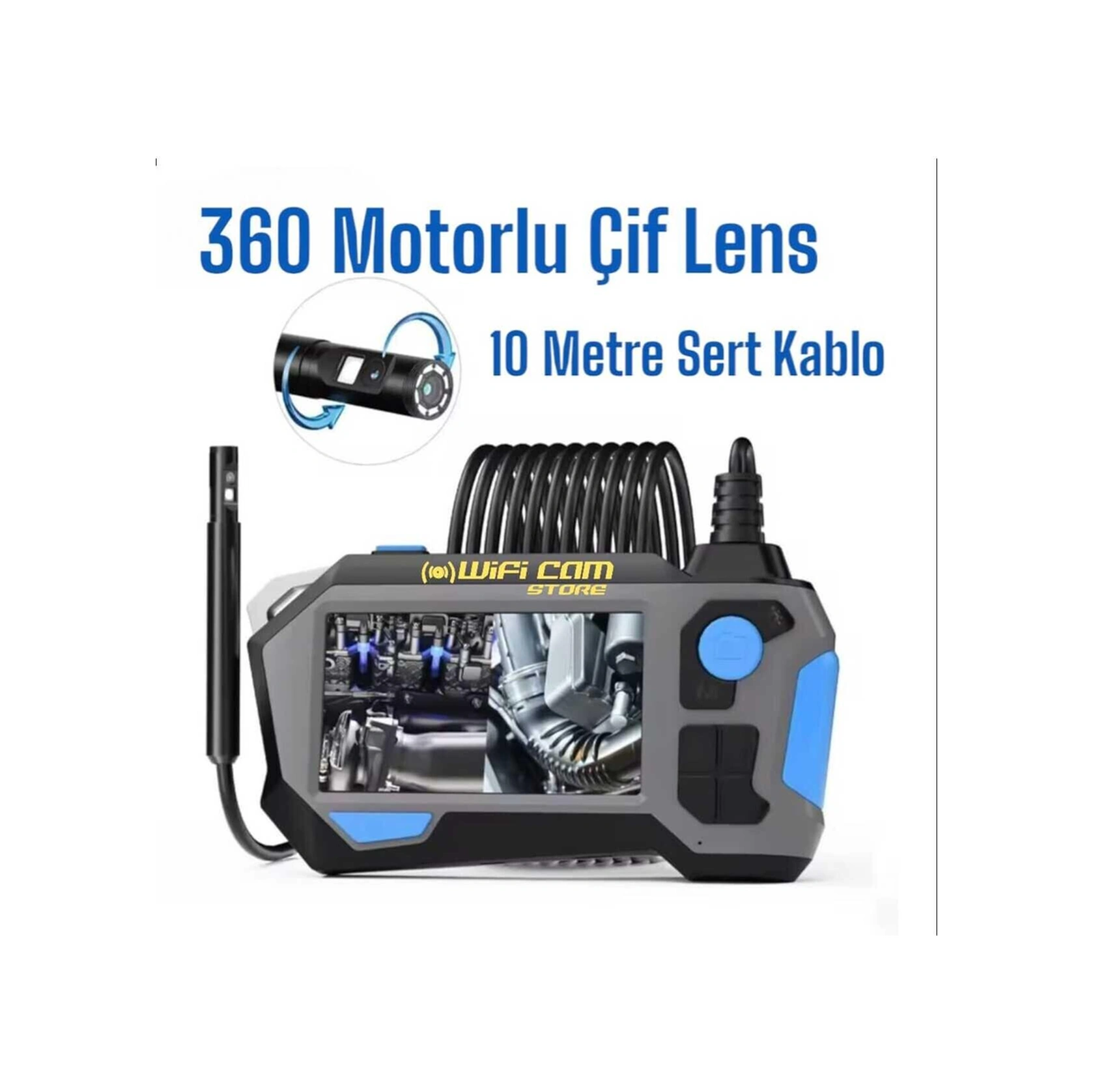 360rotasyon Motorlu 10 Metre Çift Lensli Sert Kablolu 1080p Ekranlı Tamirci Kamerası-114084