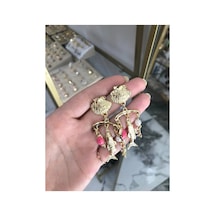 Deniz Kabuğu Ve Pembe Detaylı Balıklı Küpe Altın