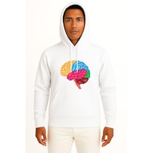 Kapüşonlu Human Brain Anatomy Göğüs Tasarımlı Unisex Sweatshirt Beyaz