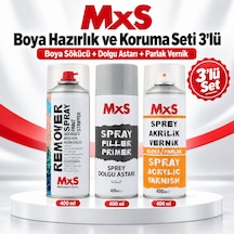 Mxs Boya Hazırlık Ve Koruma Seti 3 Lü Boya Sökücü + Dolgu Astarı + Şeffaf Vernik Gri/şeffaf