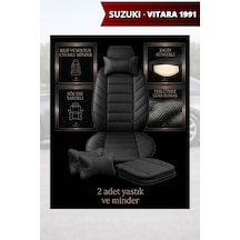 Suzuki Vitara 1991 Uyumlu Siyah Renk Premium Lüks 2 Adet Minder Ve Yastık