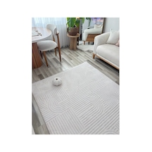 Alize Modern Geometrik Kabartmalı Krem Halı - Saçaklı İskandinav Tarzı Salon Oda Halısı Krem
