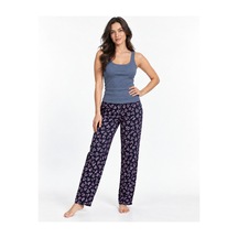 Womanandkids Night Gri Kadın Çizgili Bluz Desenli Askılı Pijama Takımı