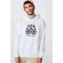 Storm Trooper Baskılı Beyaz Erkek Örme Kapşonlu Sweatshirt (534789058)