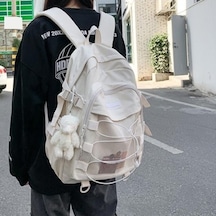 Ebitda Bej Kore Tarzı Lise Sırt Çantası Genç Kızlar İçin Moda Rahat Büyük Kapasiteli Öğrenci Kitap Çantası Çok Cepli Toka Tasarımı Bej