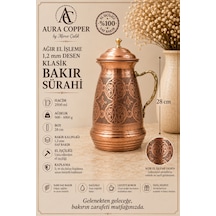 Gaziantep Geleneksel Klasik Kapaklı Ağır El İşlemeli Bakır Sürahi 2,5 L Kapaklı 1,2 Mm El Yapımı İçi Kalaylı - Bakır Bileklik Hediyedir