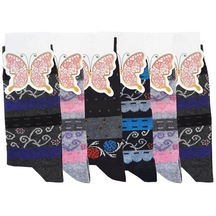 6'lı Kadın Soket Çorap Renkli Pamuklu Ekonomik Rahat-Standart-Karışık