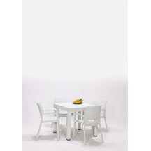 Rattan Beyaz Kollu 4 Sandalye Masa Takımı - Bahçe&Balkon&Teras Beyaz