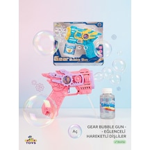Pilli Led Işıklı Köpük Tabancası 15cm Yoğun Baloncuk Çıkaran Bubble Pembe